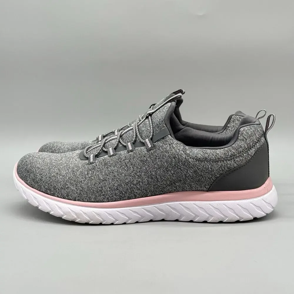 Athletic Works Women’s Comfort Fit Memory Foam Slip On Sneakers Gray Pink Sz 12W